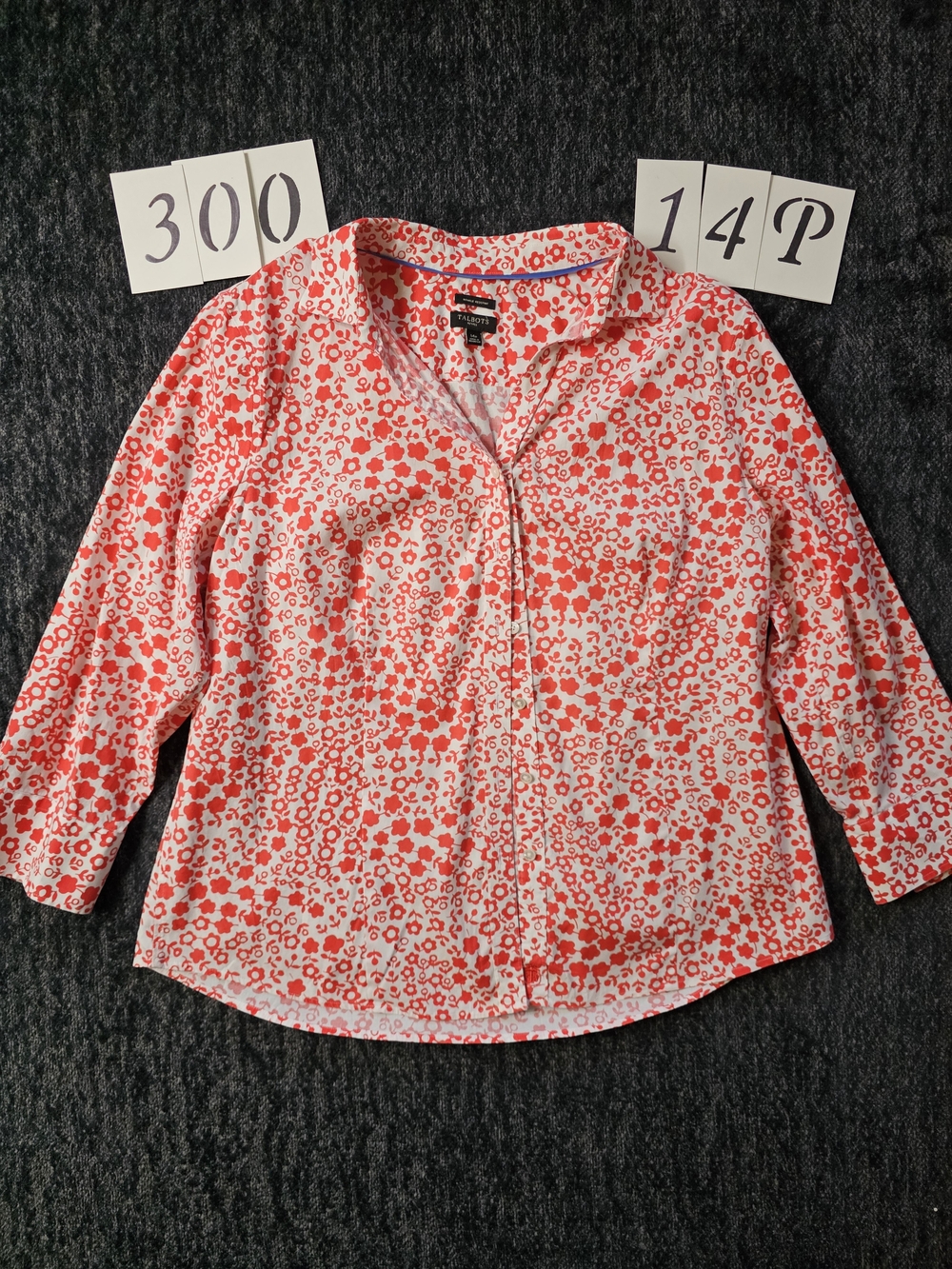 Talbots Coral and White Floral Button-Up Blouse